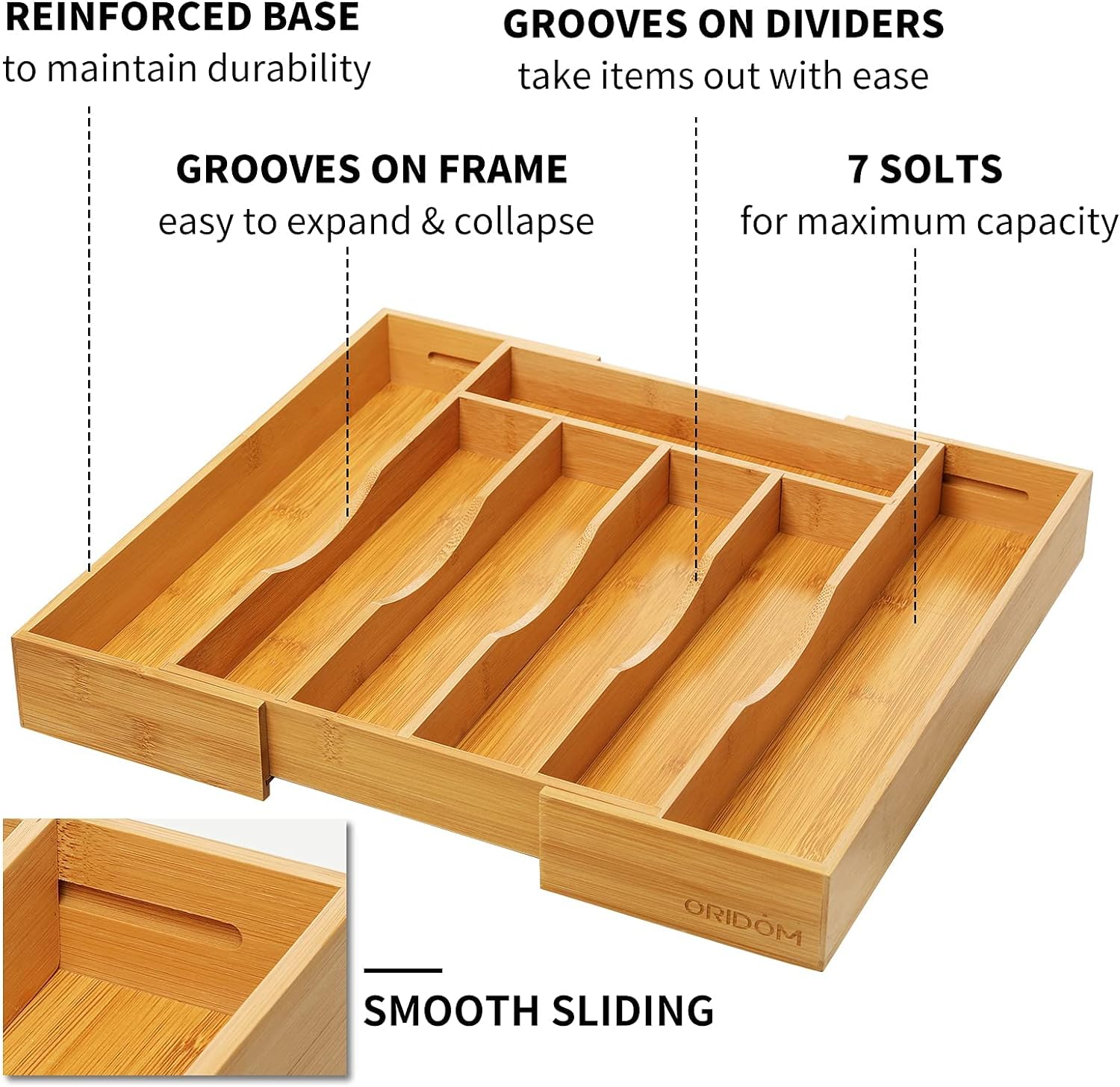 Thumbnail 2 de oridom Expandable Bamboo Drawer Organizer for Cutlery 🍽