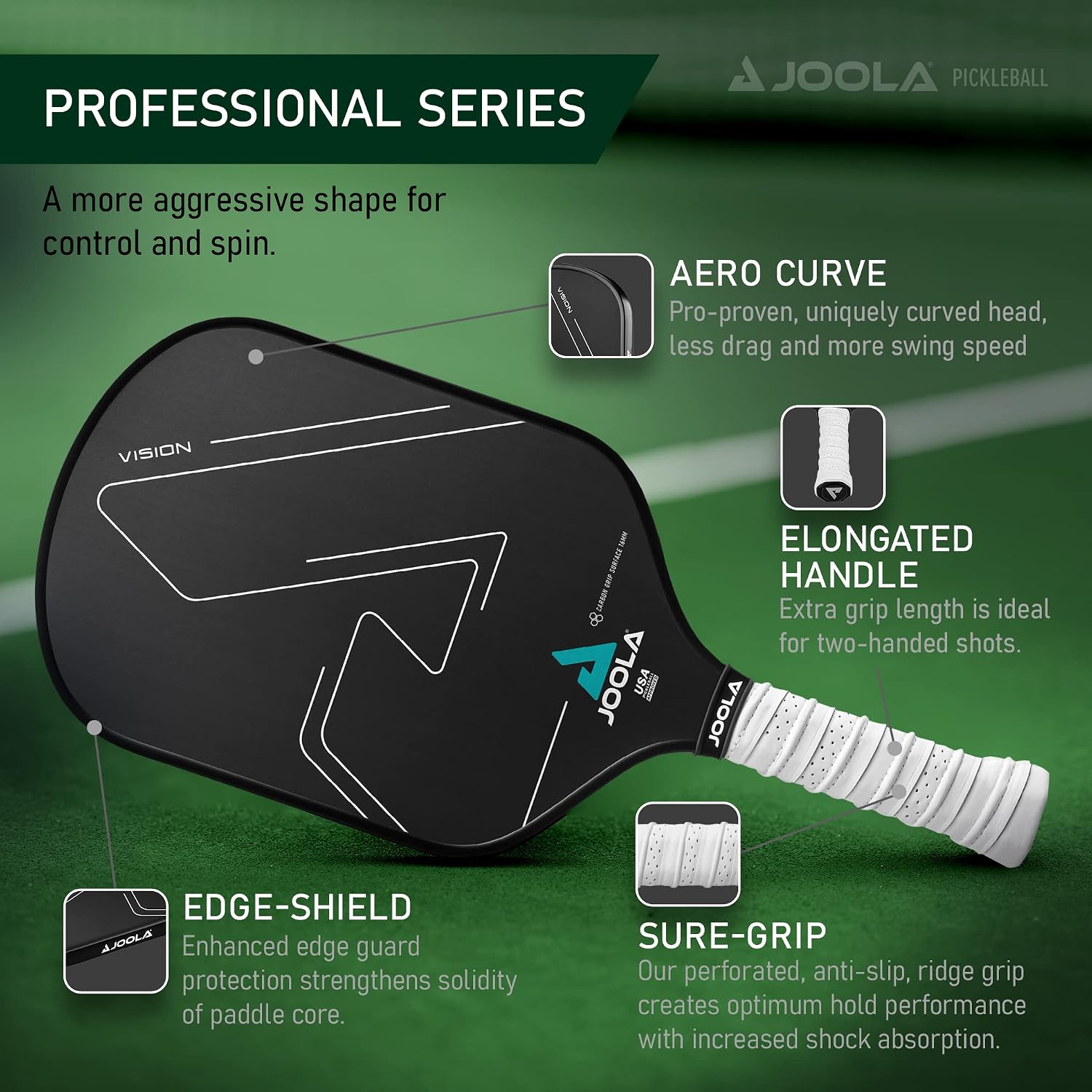 Detalle de JOOLA Vision Pickleball Paddle with Textured Carbon Grip Surface: Spin, Speed, and Control