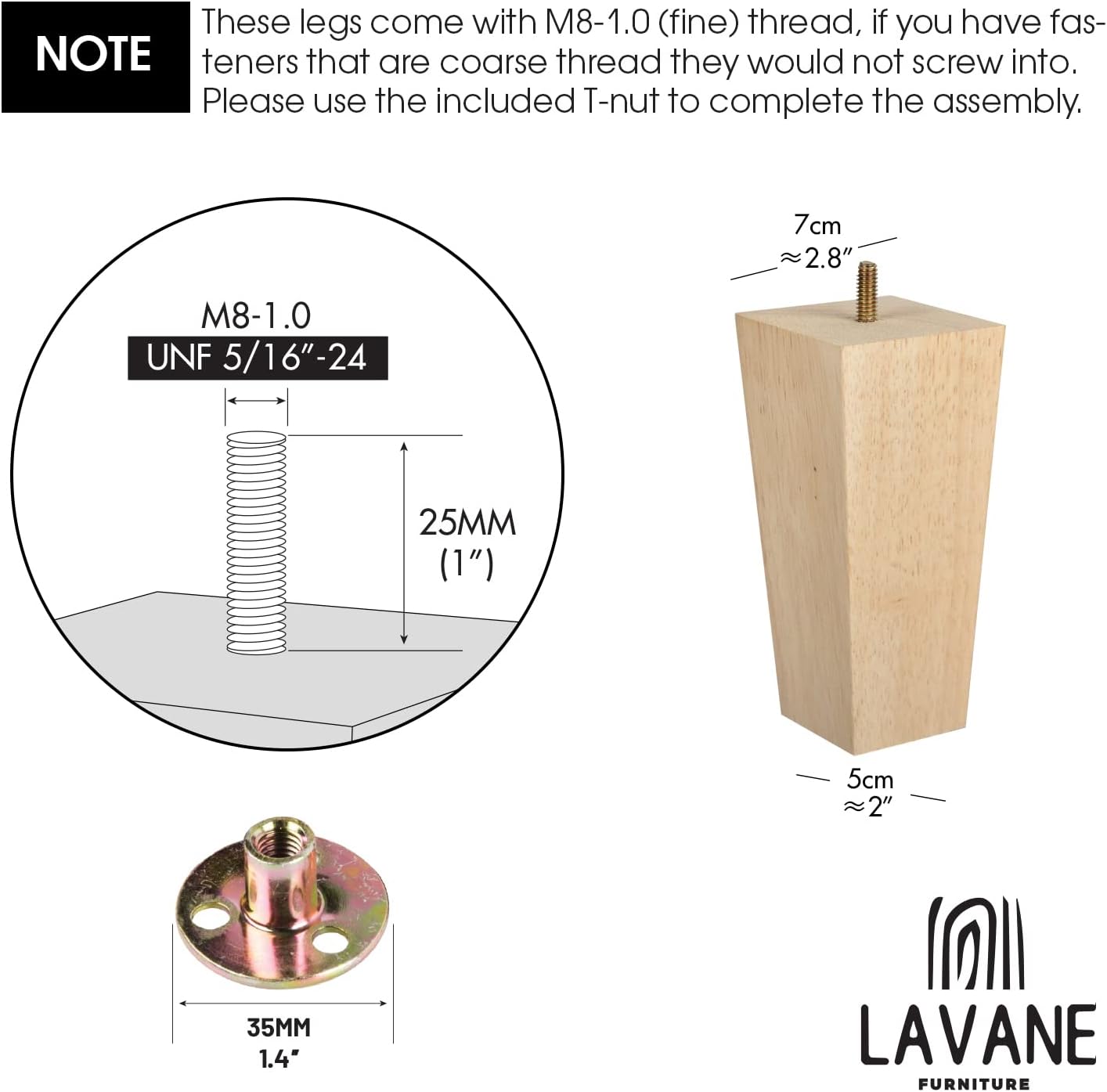 Detalle de La Vane solid wood furniture legs, 6-inch