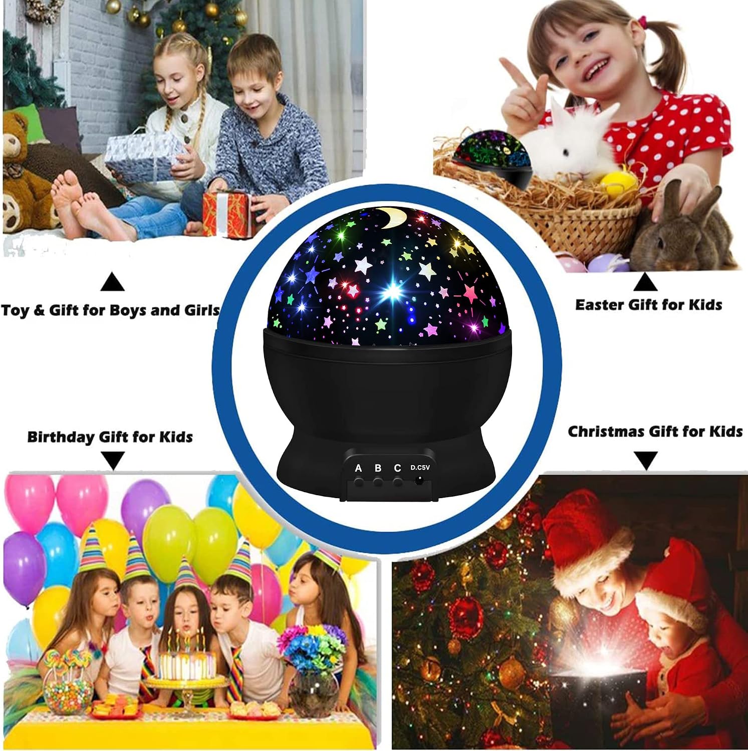 Detalle 2 de JKGIFTS 012-1361 Kids Star Projector Night Light, 360° Rotation, 16 Colors
