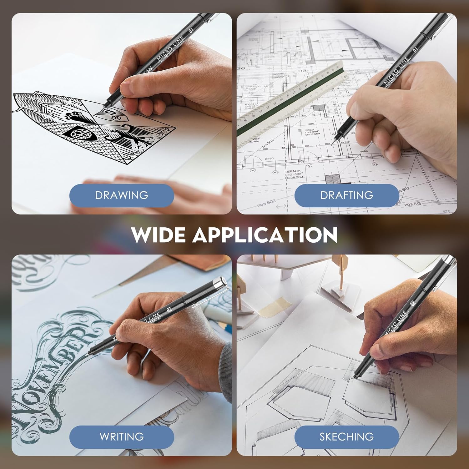 Thumbnail 3 de YISAN Fineliner 16er Set – Schwarze Zeichenstifte mit feinen bis breiten Linien (0,2–3,0 mm), Manga, Kalligraphie und technisches Zeichnen