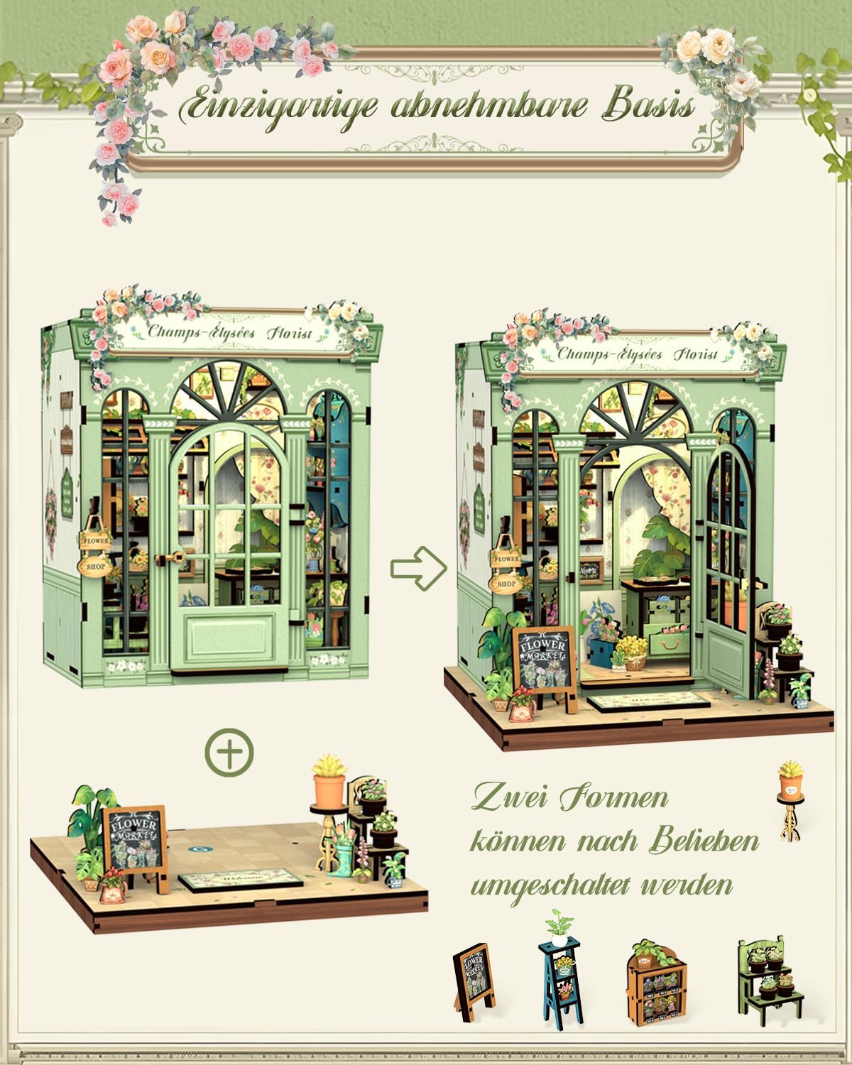 Thumbnail 6 de Cutefun Book Nook „Champs-Élysées Florist“ – DIY Miniatur-Bausatz für Erwachsene (3D-Holzpuzzle)