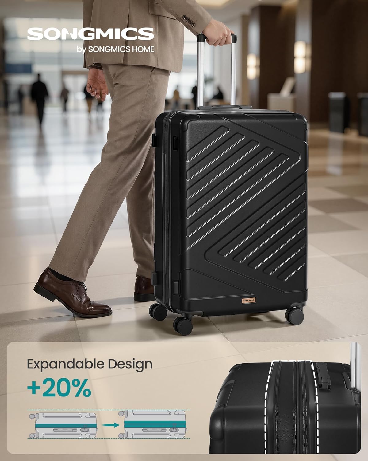 Thumbnail 1 de SONGMICS 28 Inch ABS Hard Shell Suitcase with TSA Lock and 4 Double Spinner Wheels – Ink Black