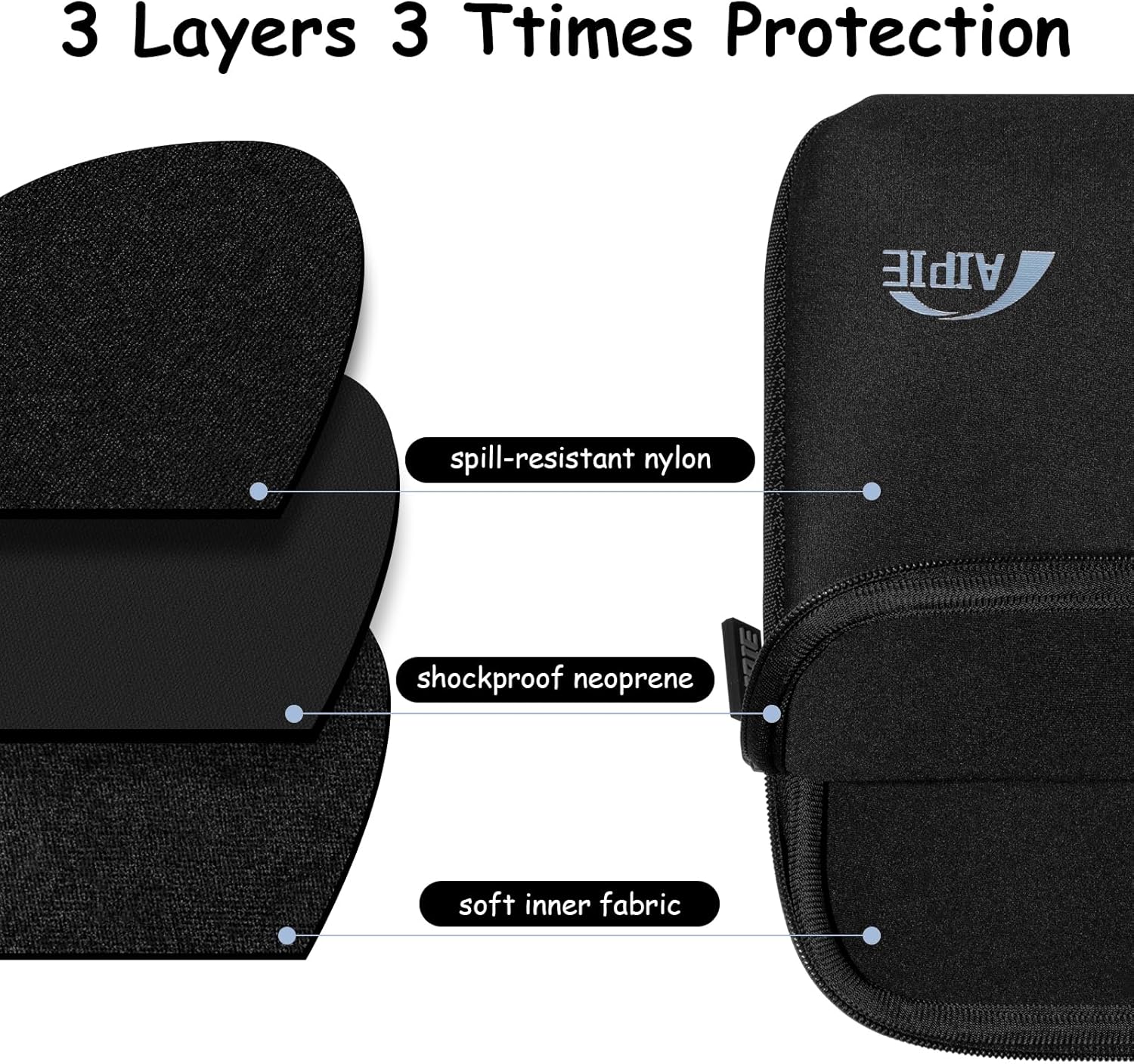 Thumbnail 6 de AIPIE Laptop Tasche 17–17,3 Zoll Hülle mit dreifacher Polsterung – kompatibel mit Acer, Asus, Dell, Lenovo, HP, Huawei