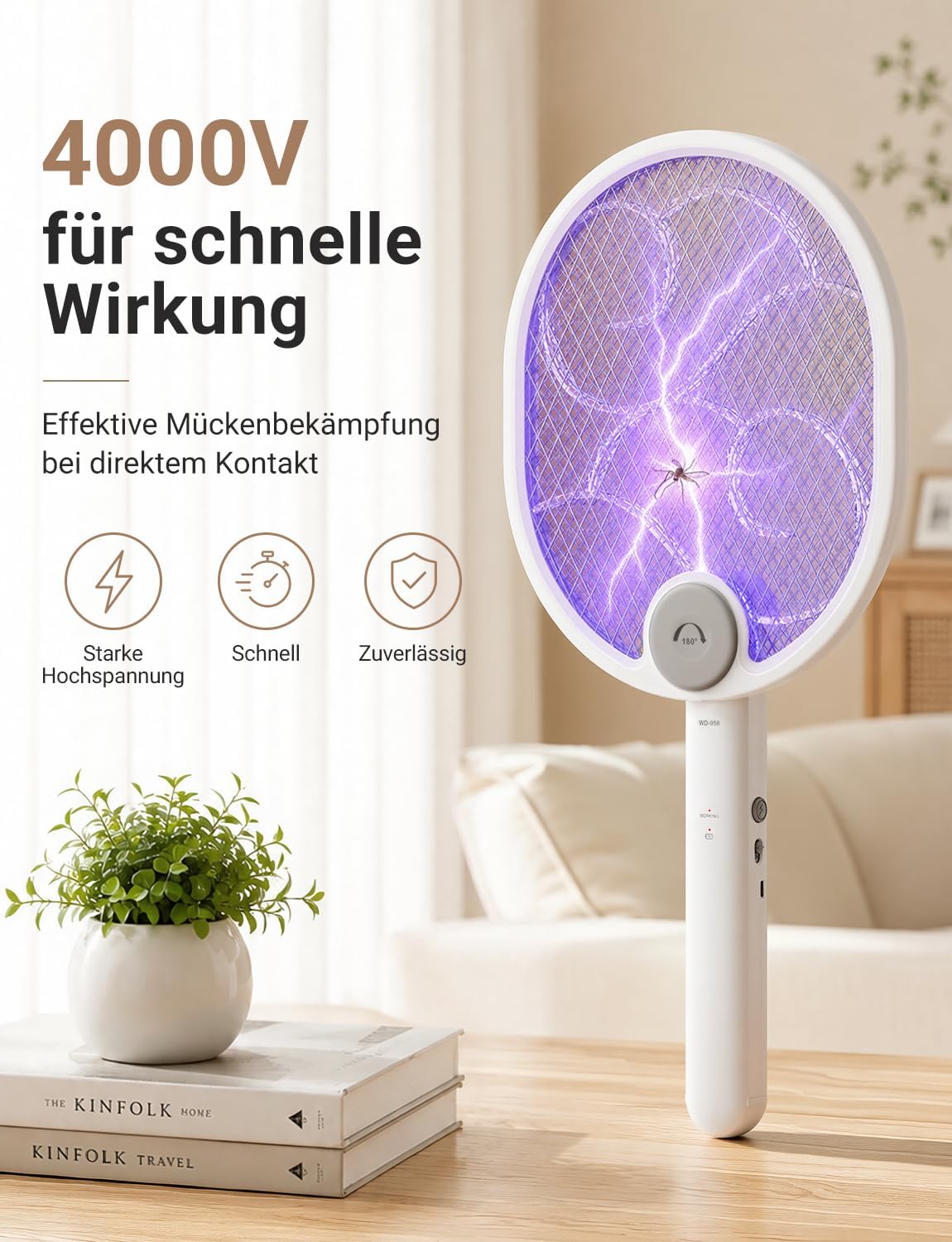 Detalle 2 de WOCVRYY Elektrische Fliegenklatsche 4000V 3-in-1