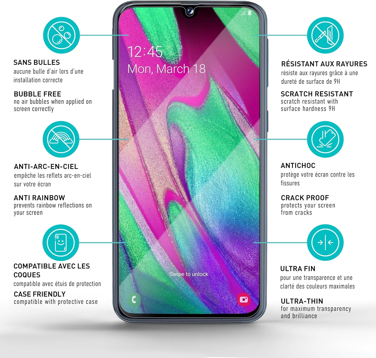 Detalle de smartect Verre Trempé 9H (3 pièces, transparent) pour Samsung Galaxy A40