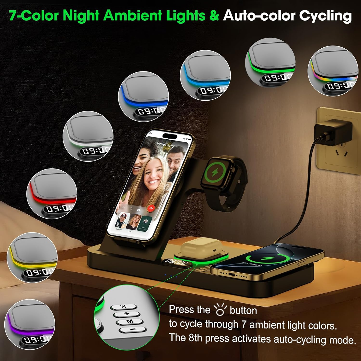 Thumbnail 3 de Dual Phone Magnetic Charging Station with Clock