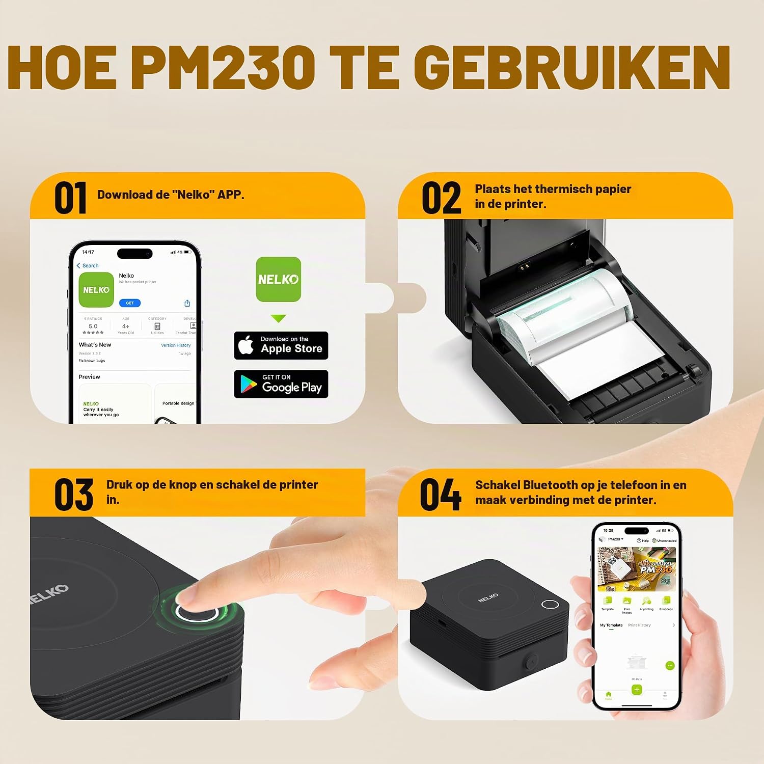 Detalle 2 de Nelko PM230 stickerprinter, Bluetooth, 54 mm thermisch labelpapier, 3 rollen