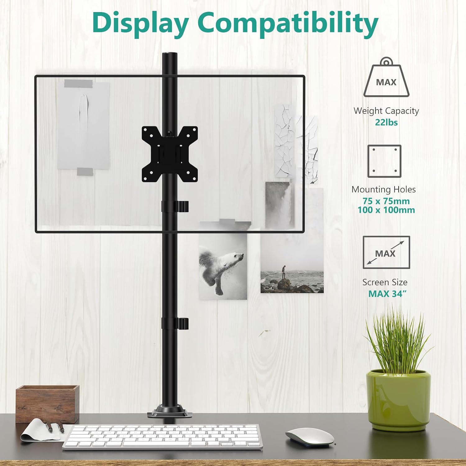 Detalle de WALI Extra Tall Single Monitor Arm (M001XL) for up to 32" Monitors