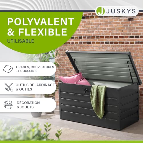 Detalle de Juskys Boîte de Rangement Limani 380L en Métal – Coffre d'extérieur étanche et verrouillable (Anthracite)