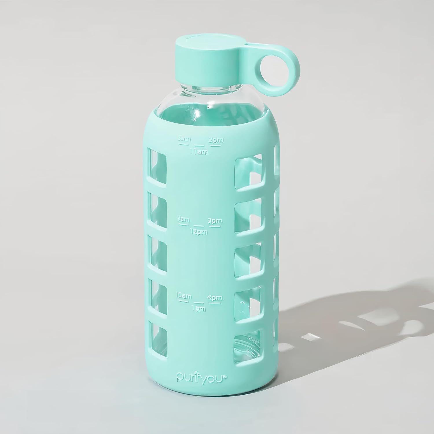 Thumbnail 5 de purifyou 22oz Glow Glass Water Bottle with Time Markings and Silicone Sleeve