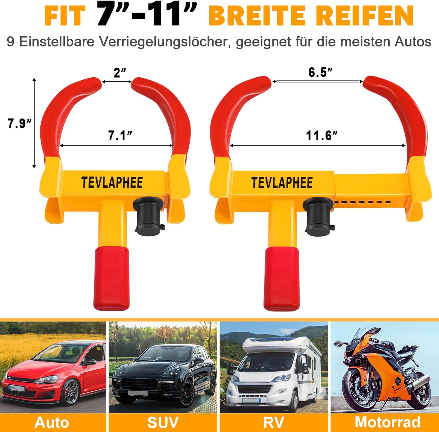 Detalle de Tevlaphee 2er-Set Radkralle mit Sicherheitsschloss und 6 Schlüsseln (für Reifenbreiten 19–30 cm)