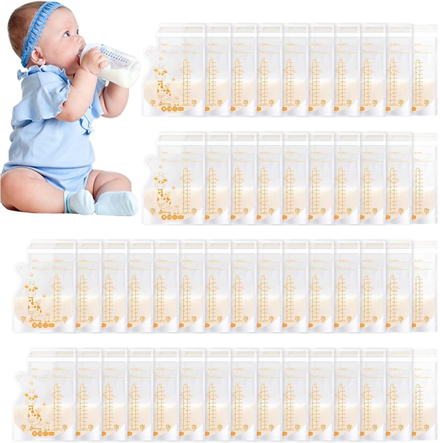 Detalle de Vinabo bröstmjölkspåsar, 250 ml, 50-pack med dubbel förslutning