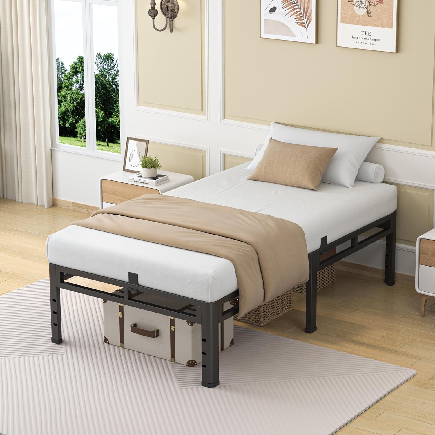 Detalle 2 de NKZ 24 Inch Twin Size Metal Bed Frame with 2-in-1 Platform (No Box Spring Needed)