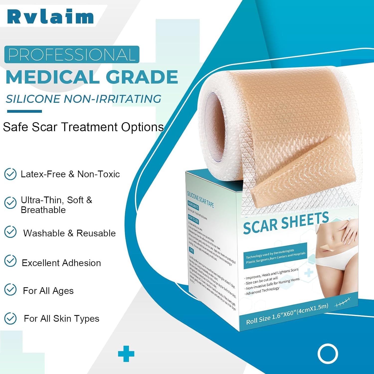 Detalle de Rvlaim Rvlaim-B Silicone Scar Tape, 1.6” x 60” Roll