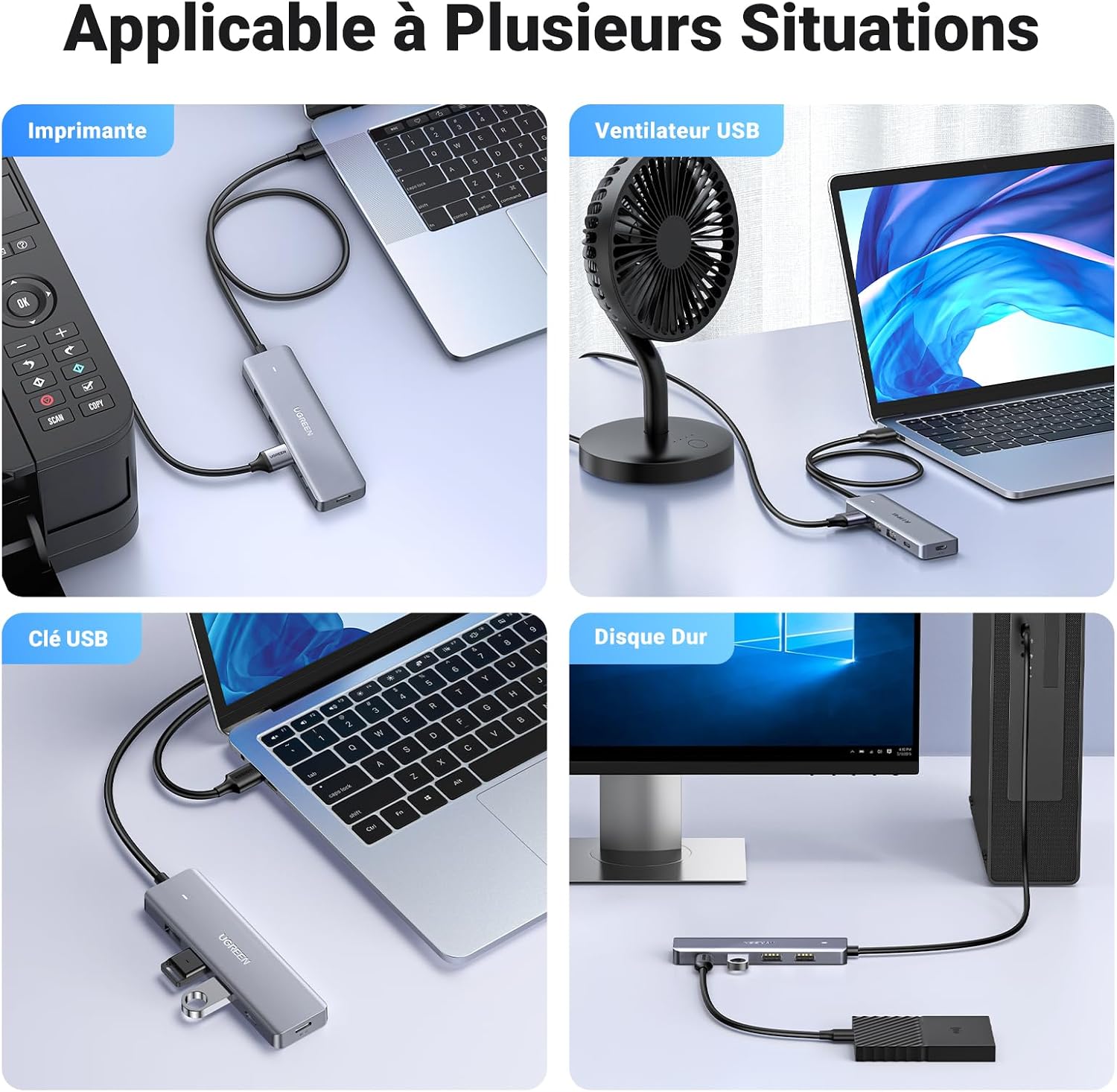 Detalle 1 de UGREEN Hub USB 3.0 4 ports 5Gbps