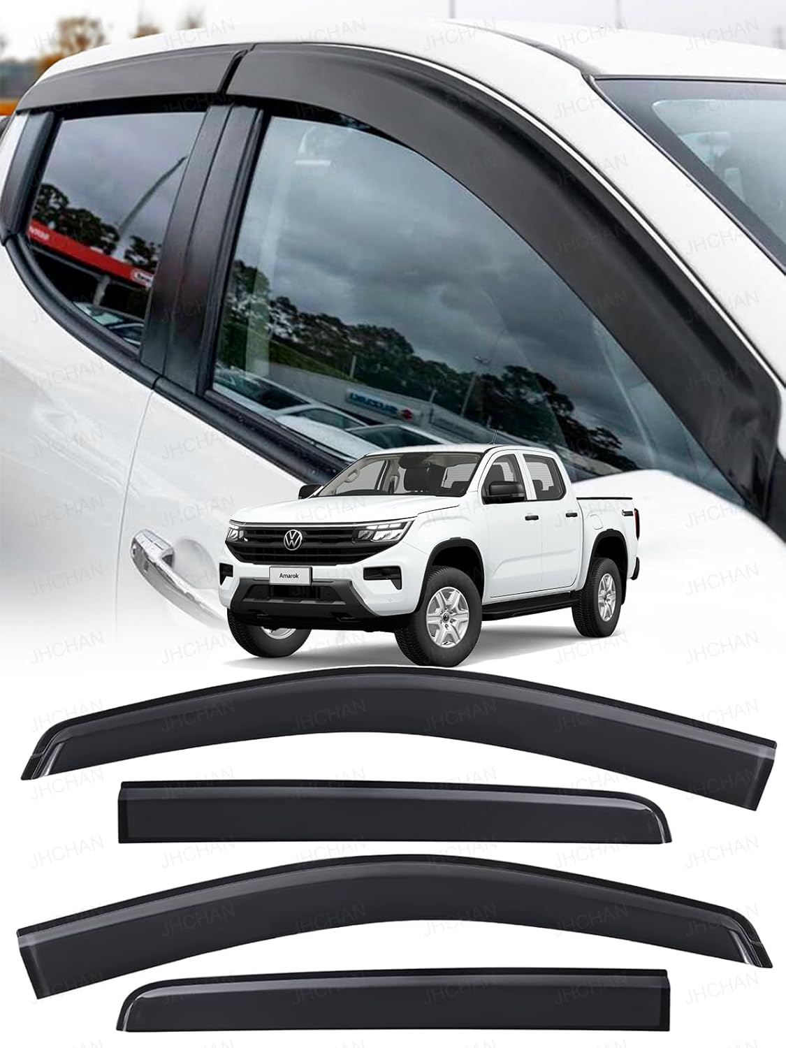 Detalle de JHCHAN Wind Deflectors for VW Amarok MK3 (2023–2026) Double Cab — 4pc Set