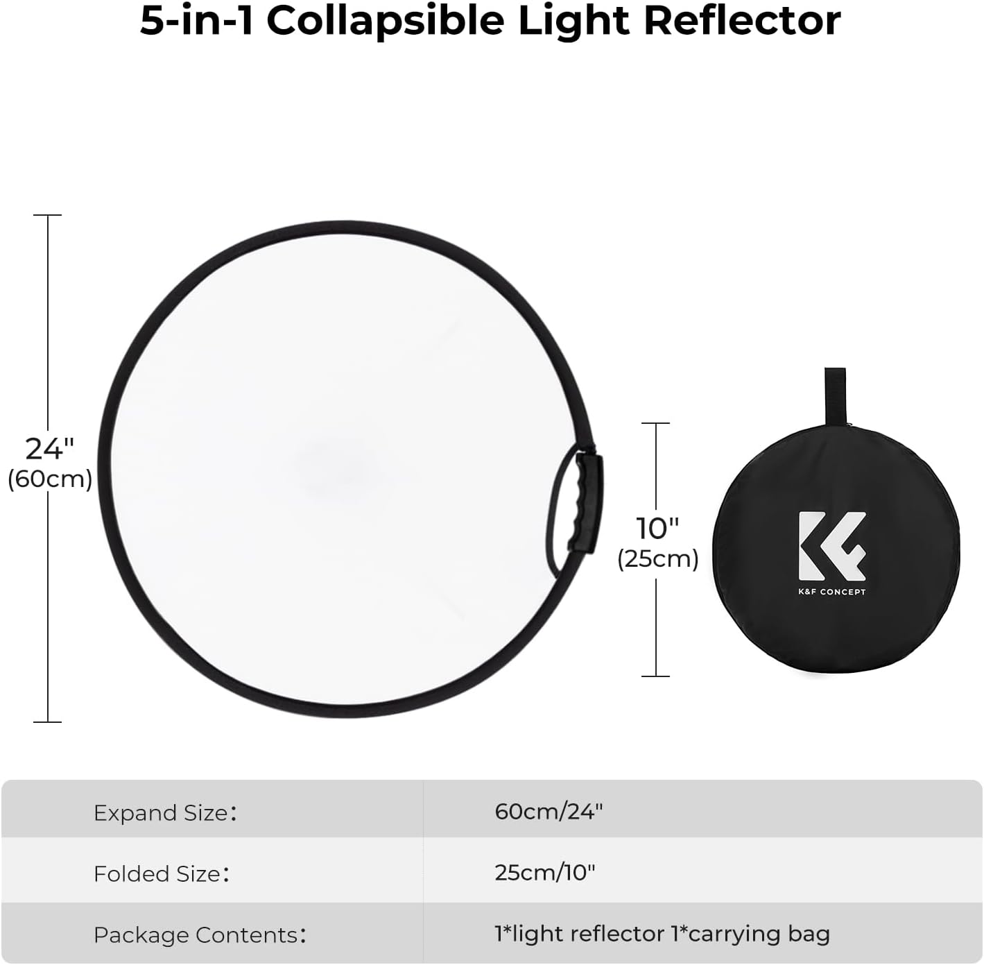 Thumbnail 4 de K&F Concept 5-in-1 22" (60cm) Light Reflector: Portable Studio and Outdoor Diffuser Kit