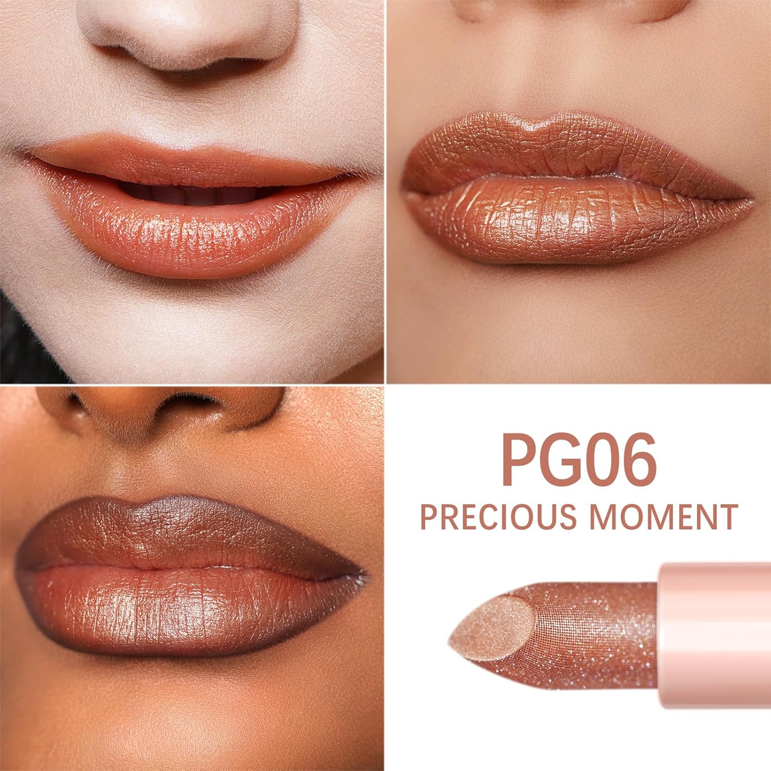 Detalle de OULAC Nude Metallic Lipstick Kit — Shimmer & High Pigment (3pcs): Metallic Shine, Hydration & Diamond Gloss