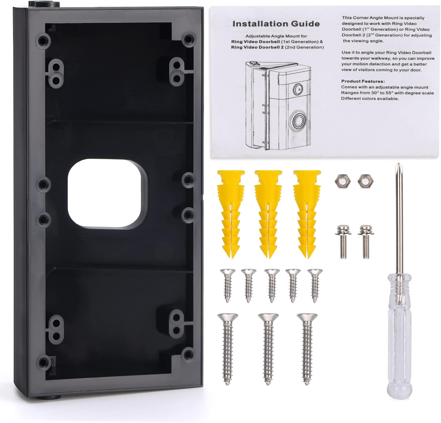 Thumbnail 6 de YUWING Adjustable Angle Mount for Video Doorbell 2/3/3 Plus/4 – Replacement Wedge Kit