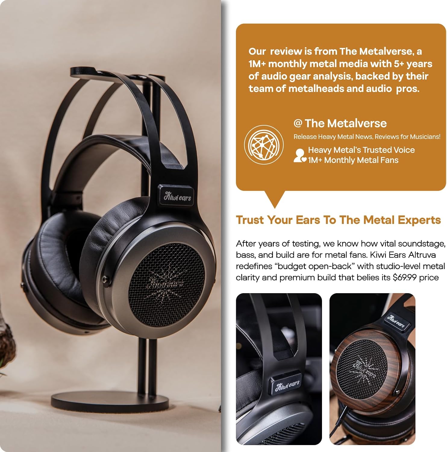Thumbnail 2 de Linsoul Kiwi Ears Altruva Cuffie over ear cablate con driver dinamico da 50 mm e design aperto (BlackGrey)