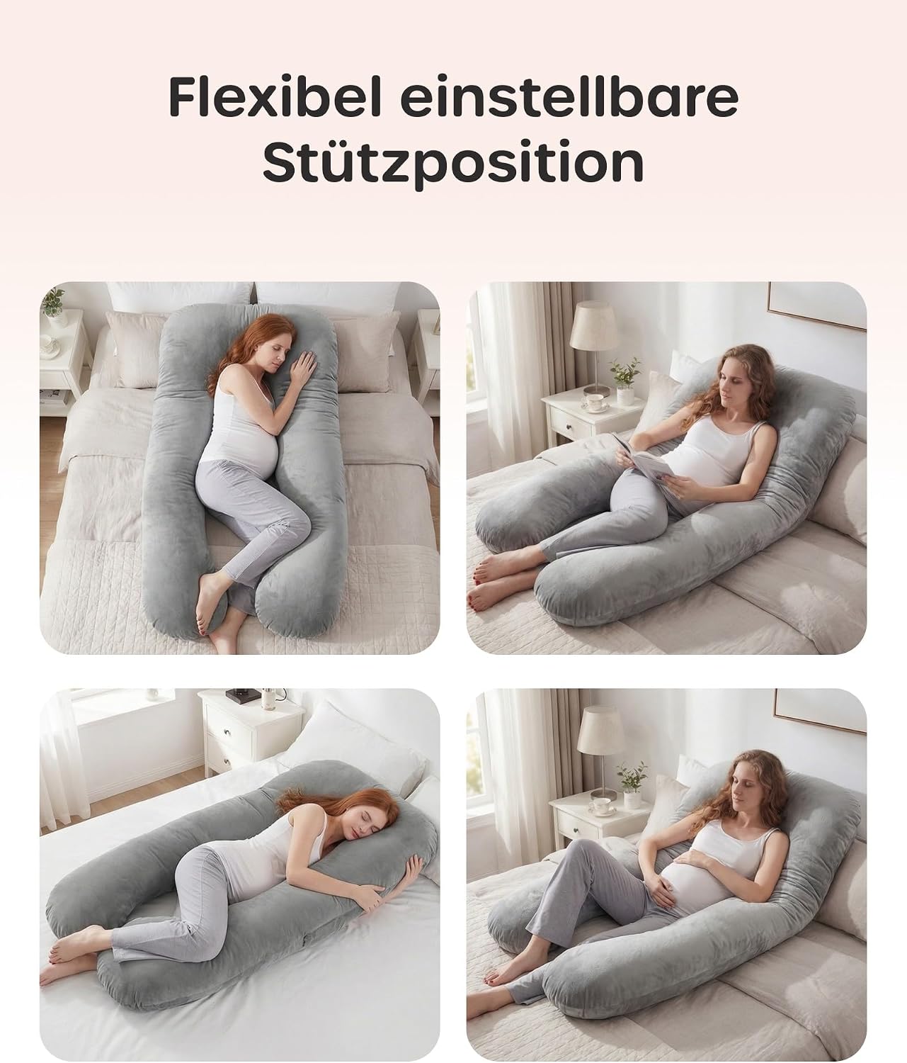 Thumbnail 6 de Nuliie Schwangerschaftskissen U-Form – Komplettunterstützendes Kissen mit waschbarem Bezug (Grau)