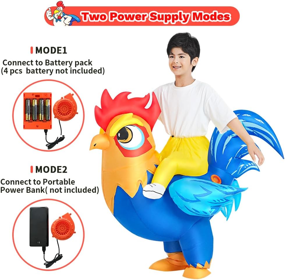 Detalle de JUROSAICA Inflatable Chicken Costume for Kids, Built-In Fan, Adjustable Waist