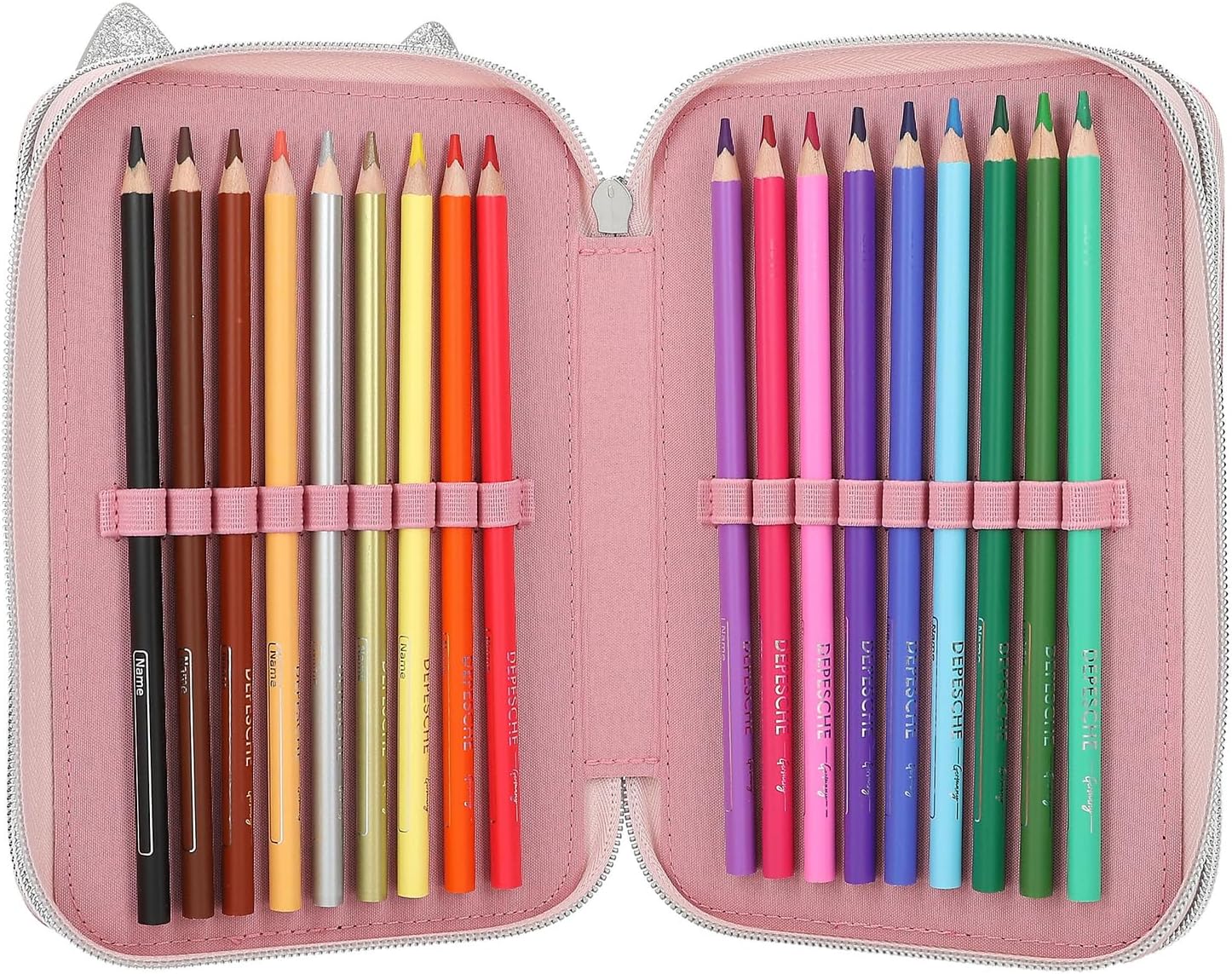 Detalle 2 de Depesche TOPModel 12787 Trousse à 3 Compartiments – Rose, motif tacheté, avec nez en cœur et oreilles de chat
