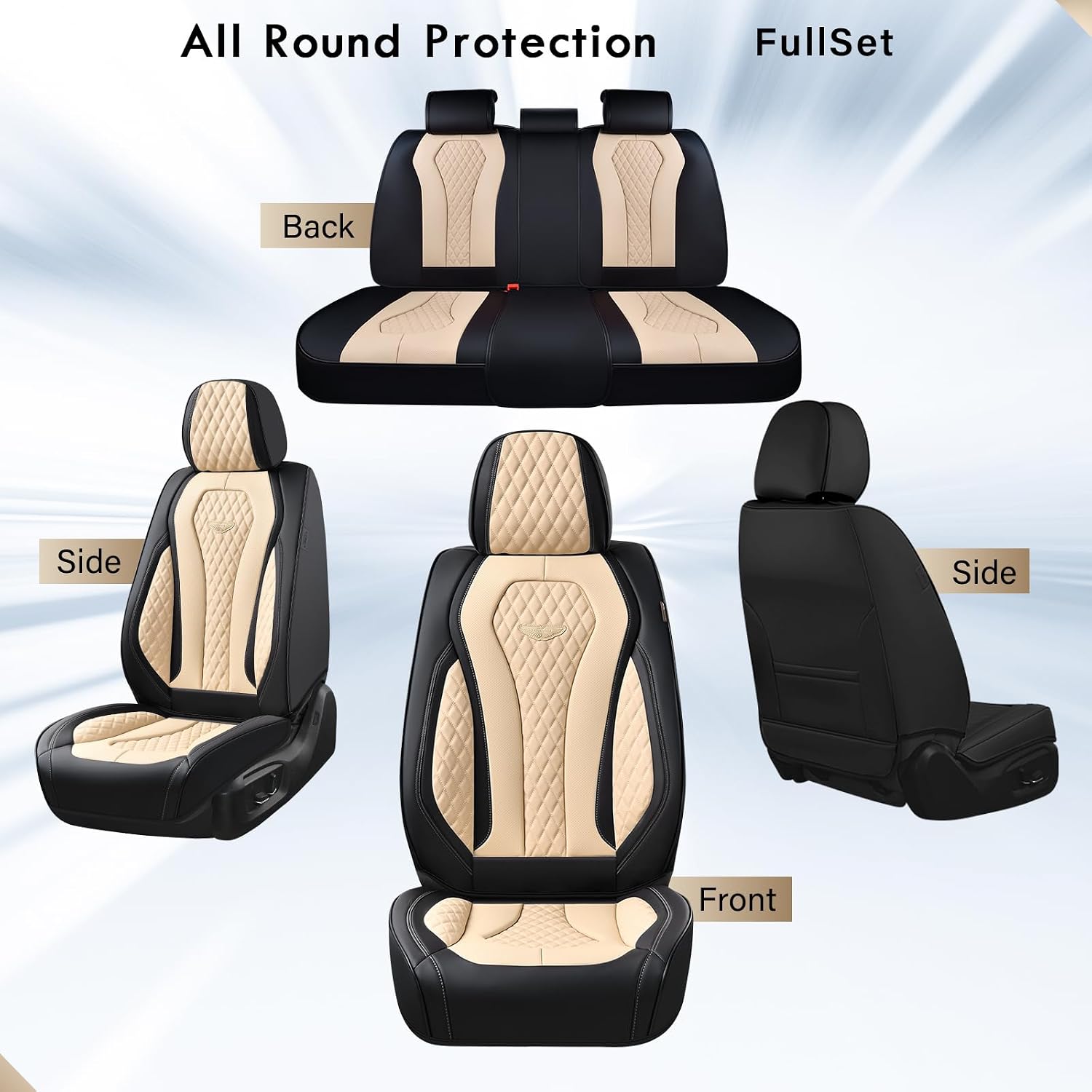 Detalle 2 de Coverado Leather Car Seat Covers Full Set in Beige