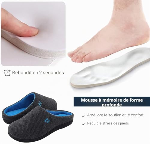 Detalle de RockDove Chausson en mousse à mémoire de forme à deux tons pour homme – 42/43 EU, gris foncé et bleu