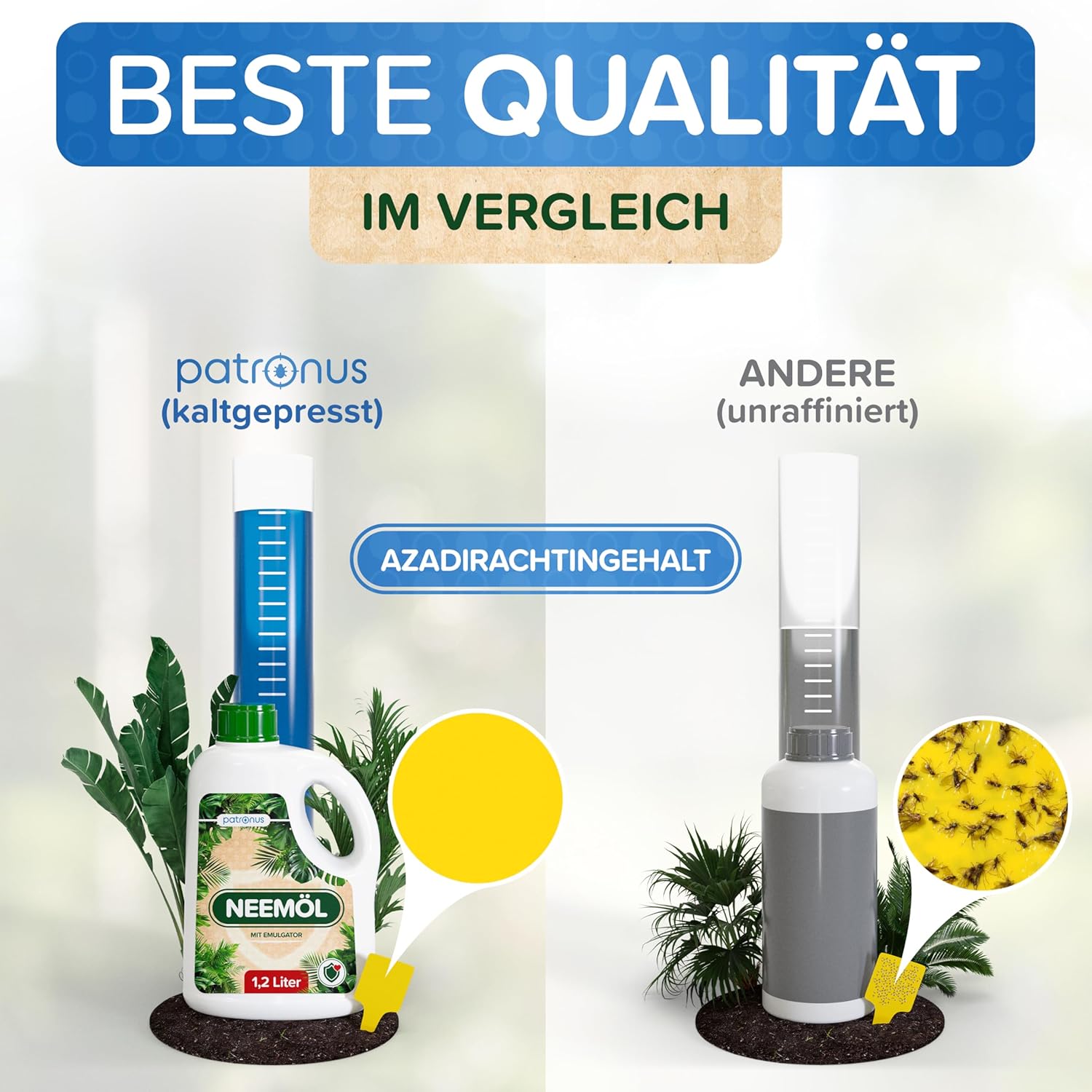 Thumbnail 3 de Natürliches Neemöl mit Emulgator (1200 ml) inkl. Sprühflasche & Messbecher – ergibt 120 L sprühfertiges Niemöl