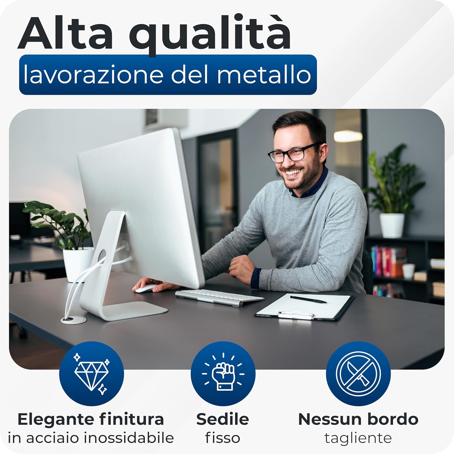 Thumbnail 1 de BRUCE.® Premium Passacavi Scrivania – 2 pezzi Ø60 mm, 2 passerelle differenziate, finitura Argento