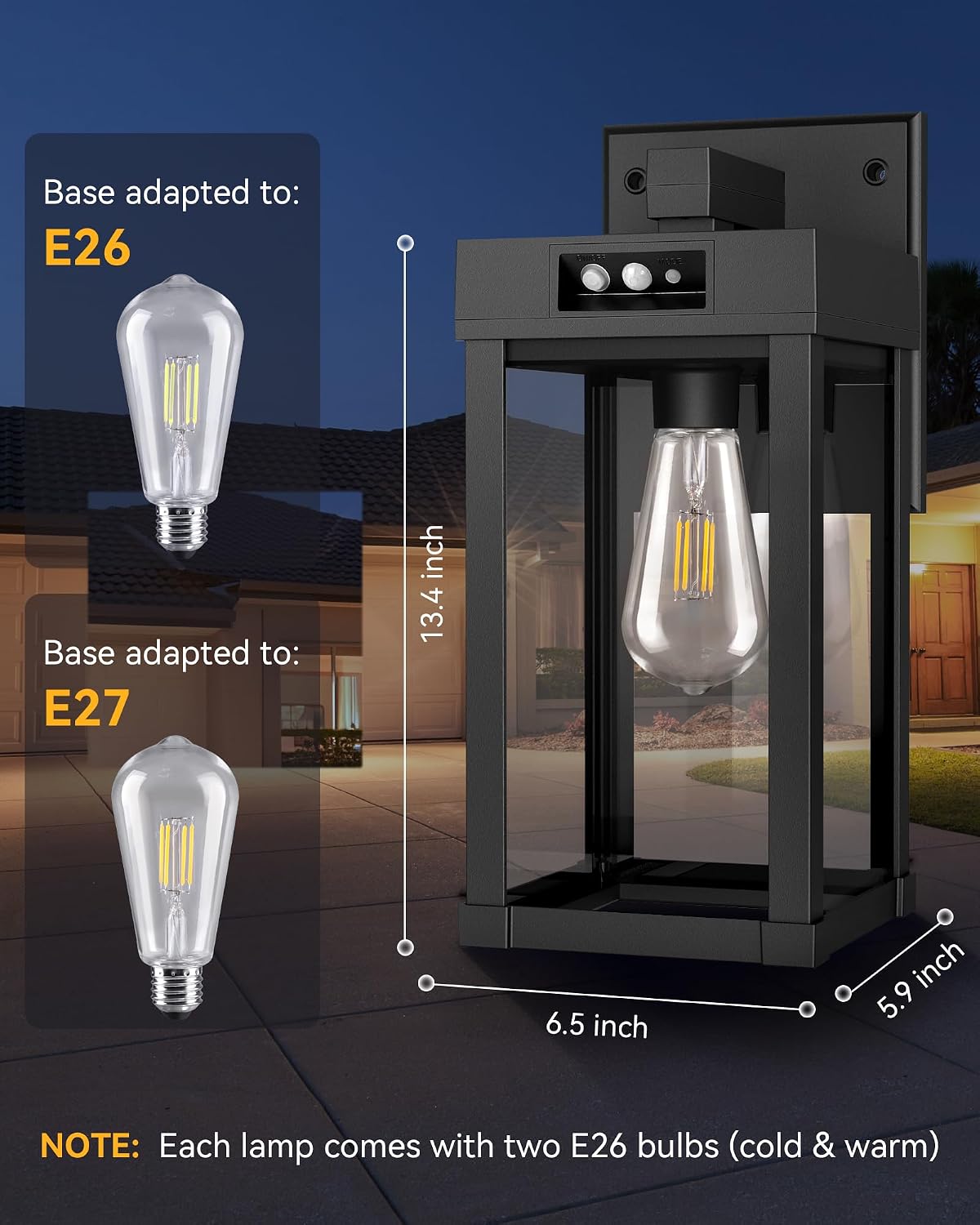 Detalle de FabStyl FSW4 Solar Motion-Sensor Wall Lanterns, 2-Pack, 3 Modes, IP65