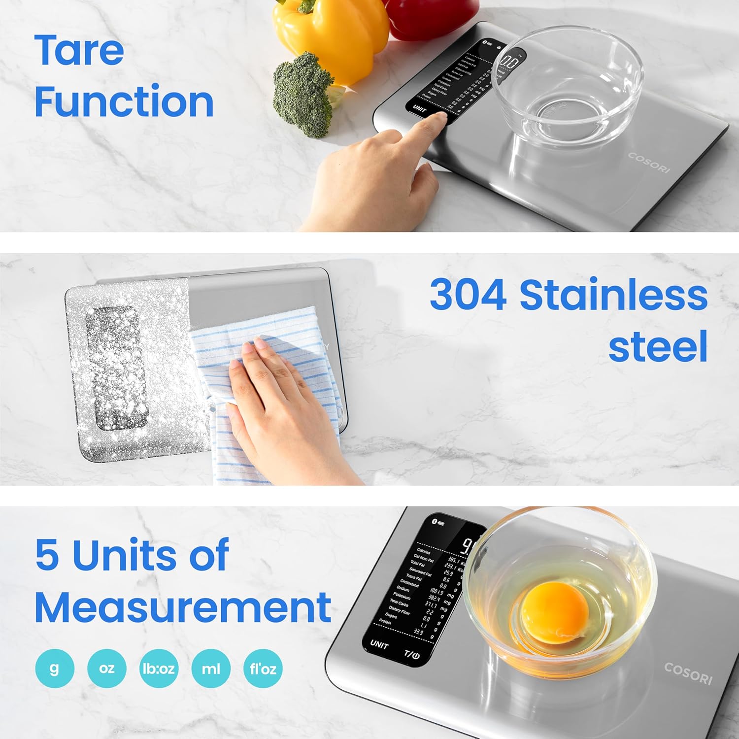 Detalle de COSORI Smart Kitchen Food Scales with app tracking (Vesync) and LCD nutrition display