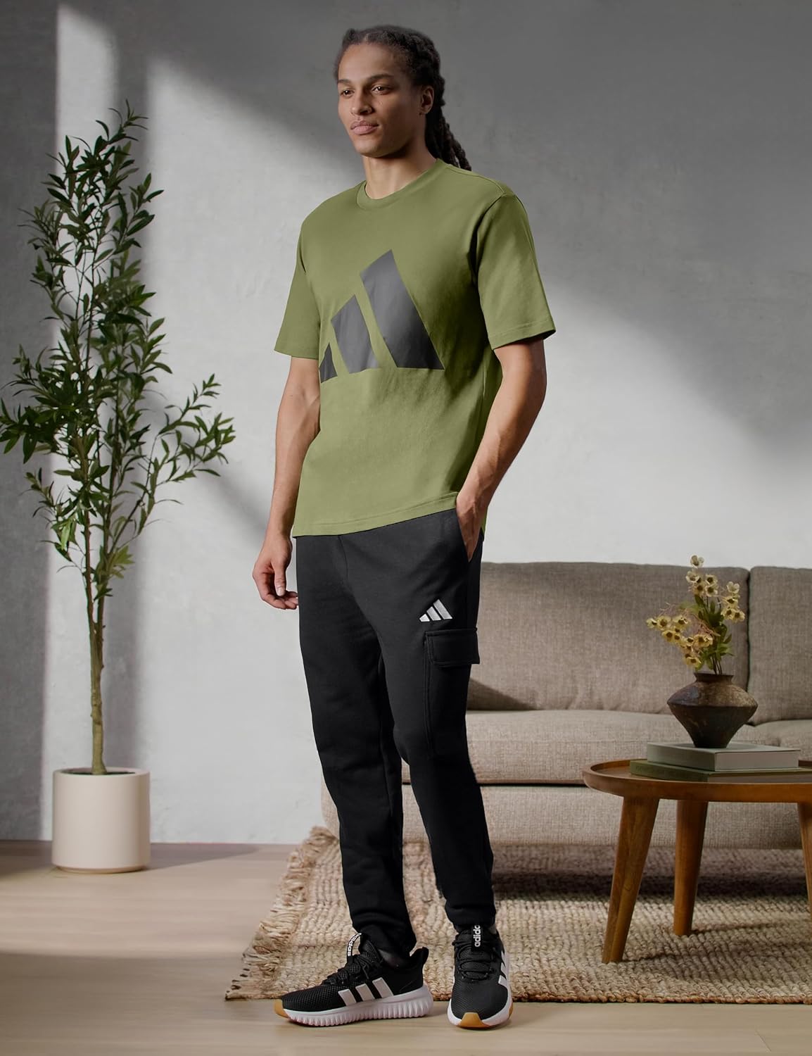 Detalle de Adidas Essentials Feelcozy Fleece Cargo Pants – Black/White (L)