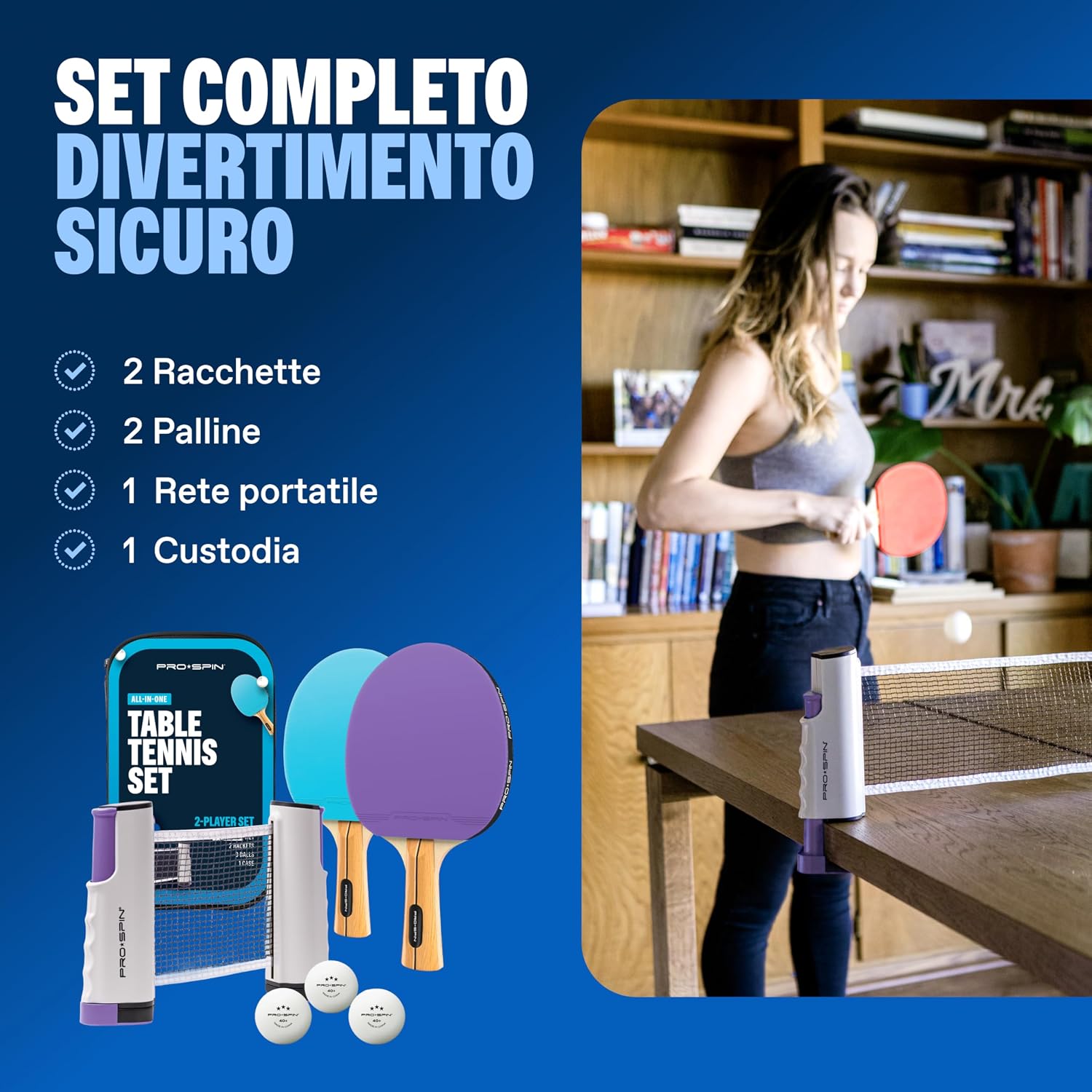 Detalle de PRO-SPIN Set da Tavolo Portatile per Ping Pong 183 cm
