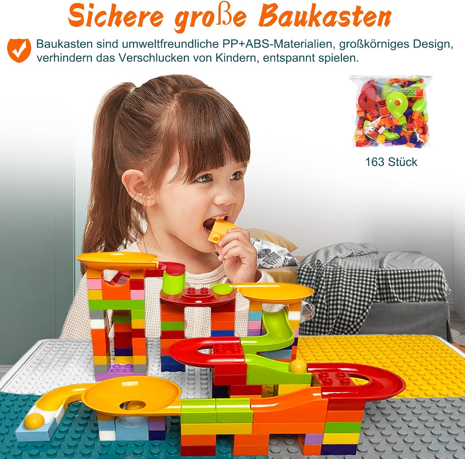 Thumbnail 6 de UISEBRT Kindertisch mit 2 Stühlen und 163 Bausteinen – Multifunktionaler Aktivitätstisch