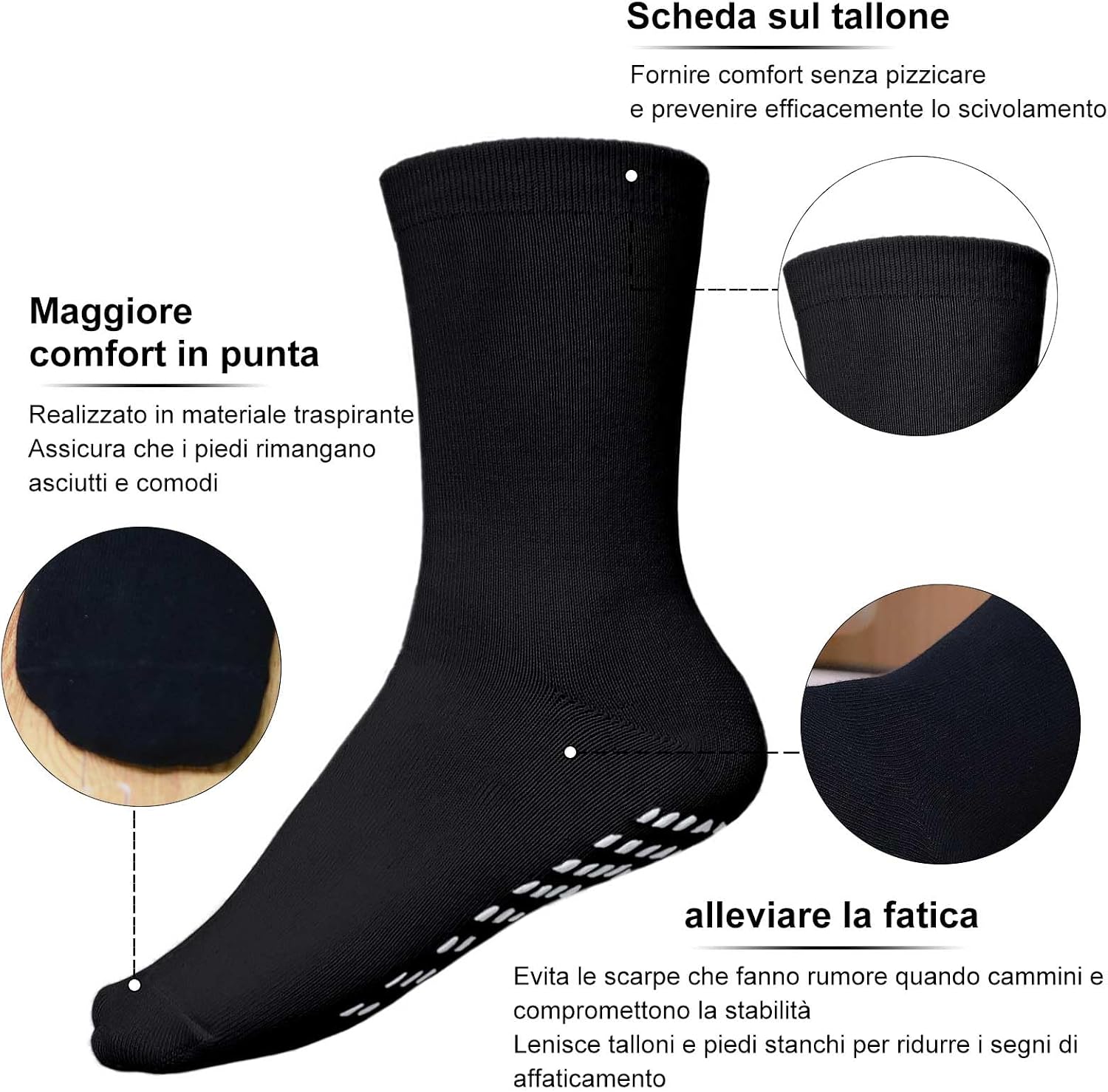 Detalle 2 de PUTUO Calze Antiscivolo Uomo 39-50 4 Paia