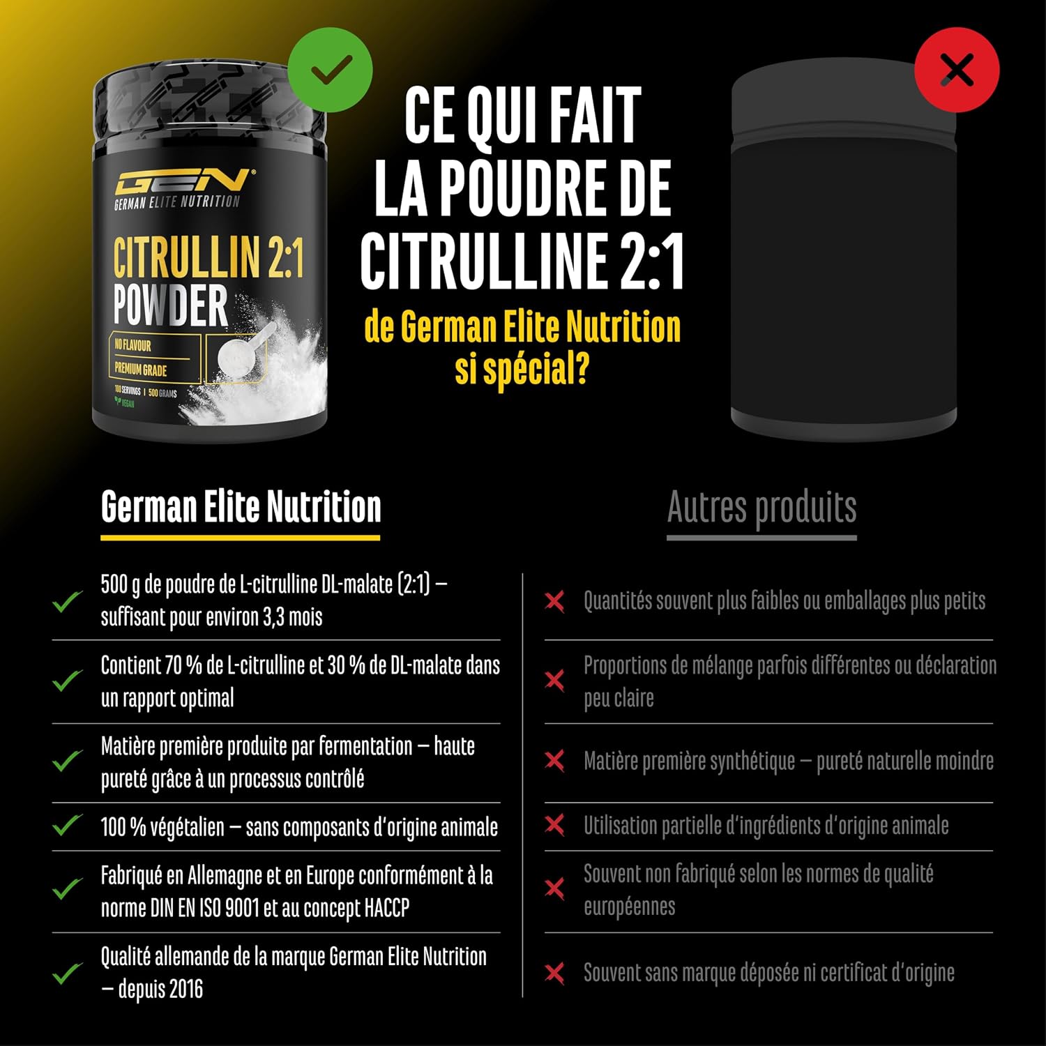 Detalle 1 de L-citrulline DL-malate 2:1 – poudre 500 g