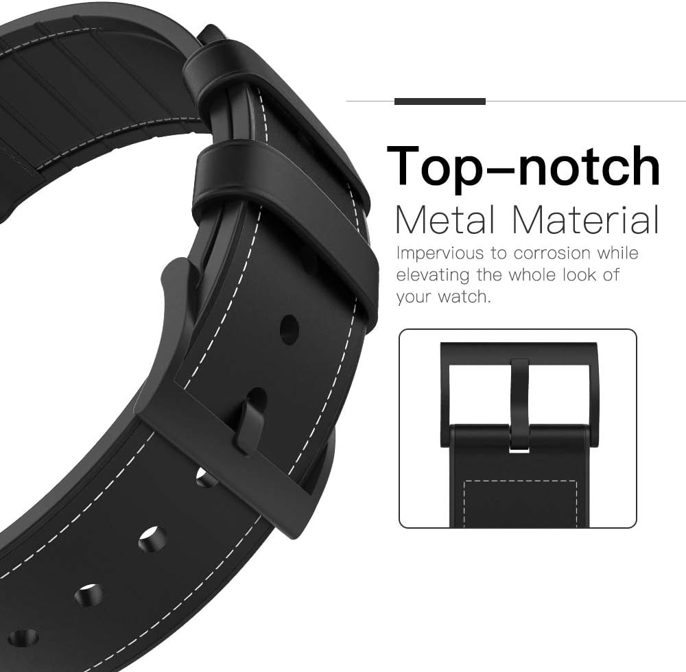 Detalle de MoKo 22mm Hybrid Leather Silicone Strap for Samsung Galaxy Watch 3 45mm, 46mm and More – Black