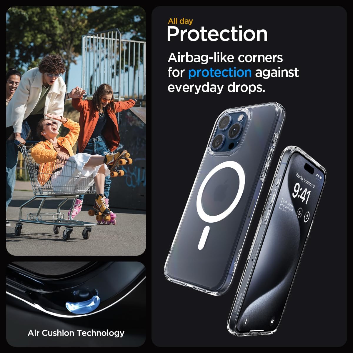 Detalle 2 de Spigen Ultra Hybrid MagFit pour iPhone 15 Pro Max (semi-transparent) – Coque Frost Clair