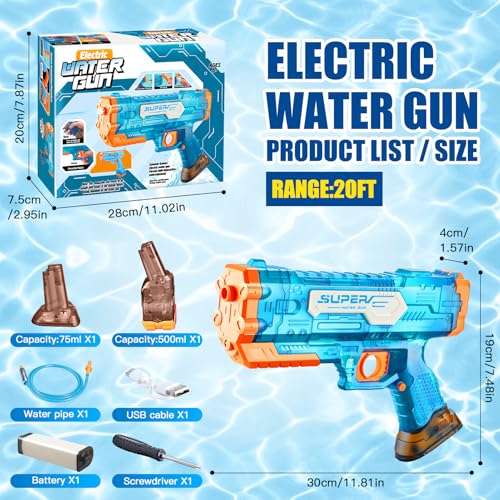 Detalle 2 de Whaline Pistola ad acqua elettrica: 500 cc + 78 cc, 32 piedi di portata, versione automatica per grandi battaglie estive
