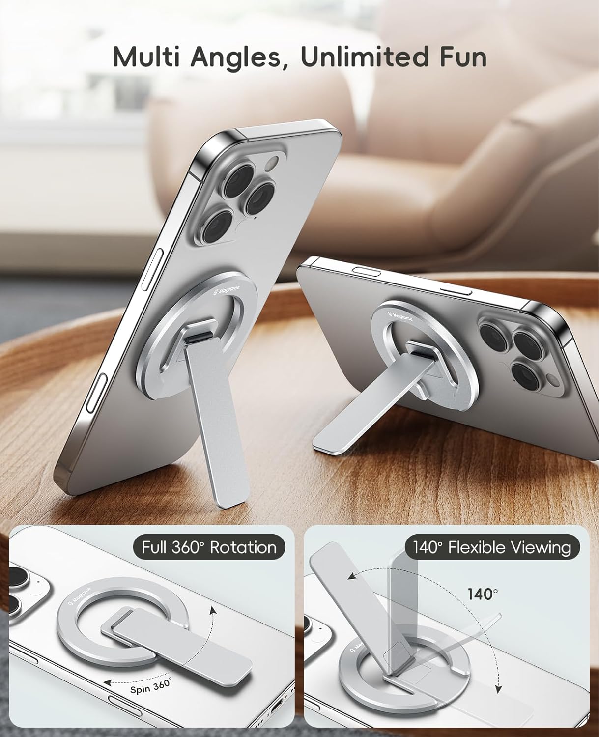 Thumbnail 5 de Magtame supporto magnetico per telefono doppia faccia con rotazione 360° e regolazione, argento
