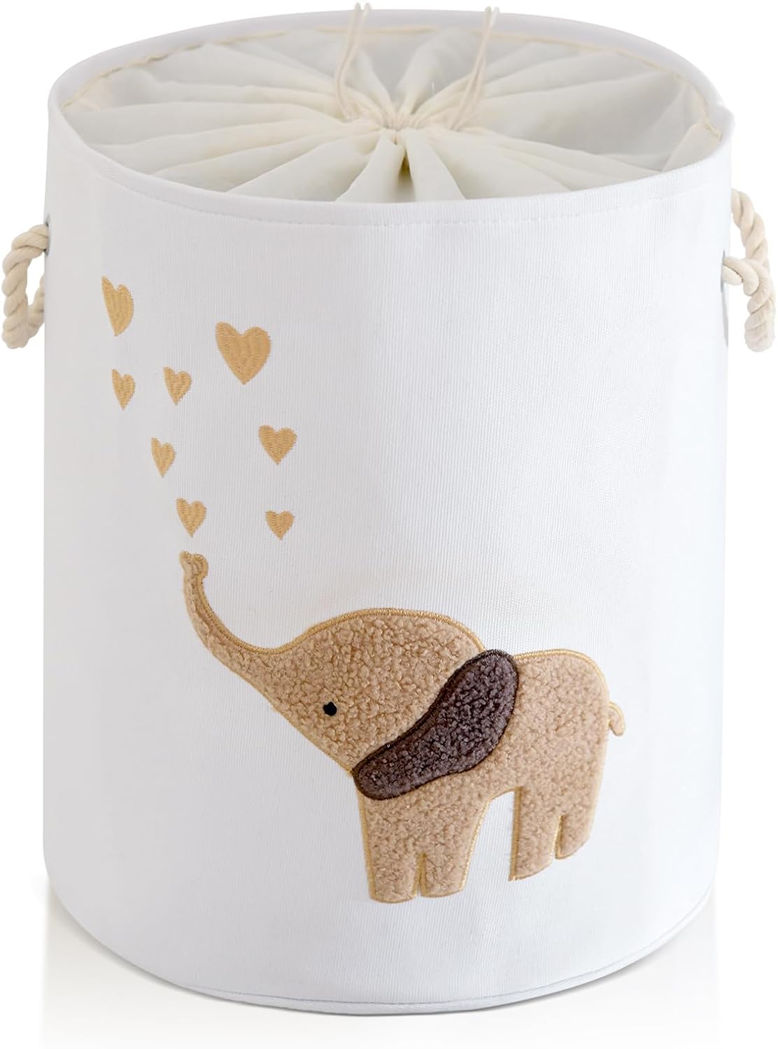 Detalle de INough Baby Laundry Basket Hamper (Canvas, 58L) with Elephant Embroidery & Drawstring Closure