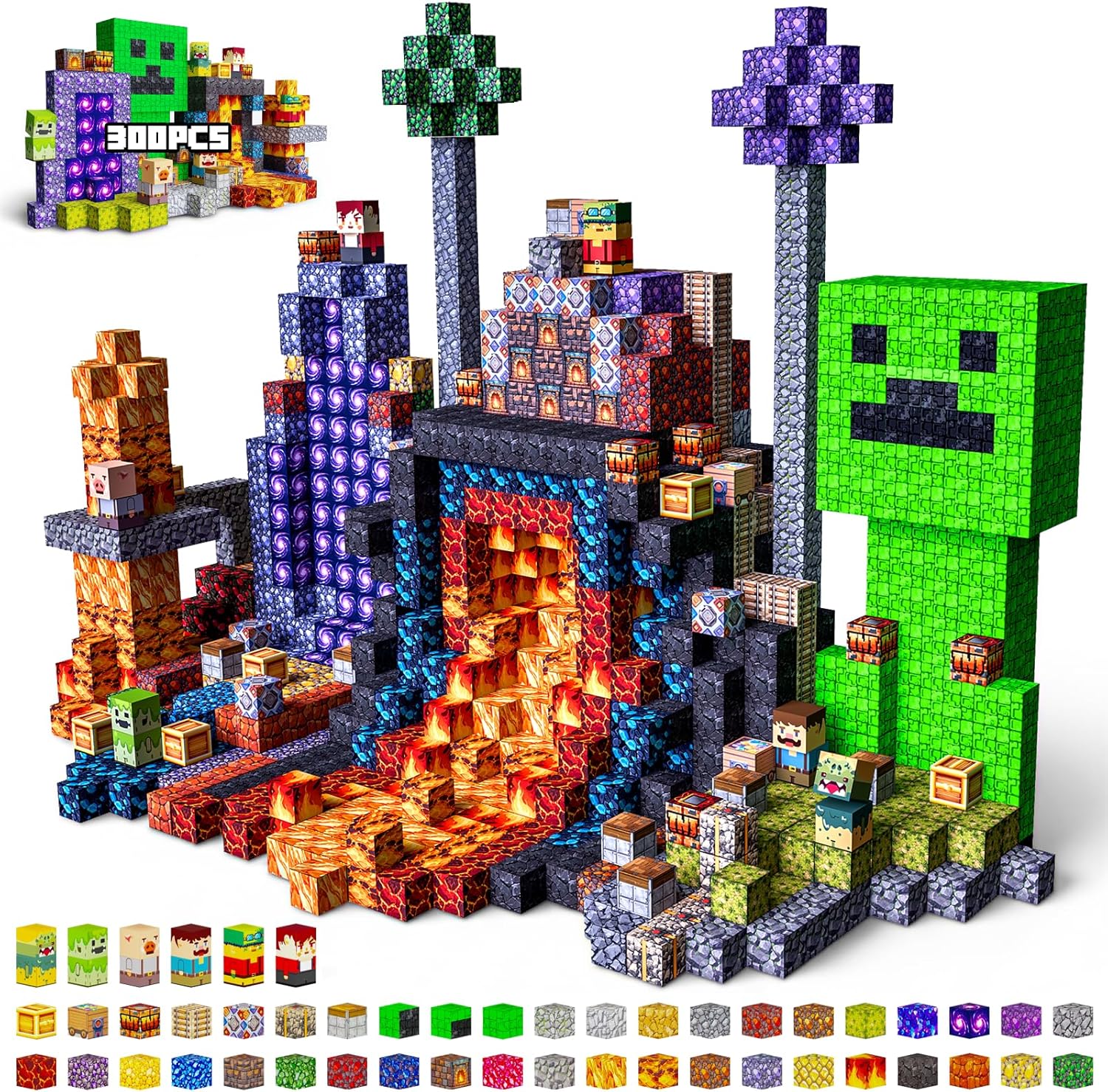 Detalle de Laoren Magnetic Building Blocks STEM Magnet Cubes (Lava Portal) – 300-Piece Set for Kids Ages 4–12