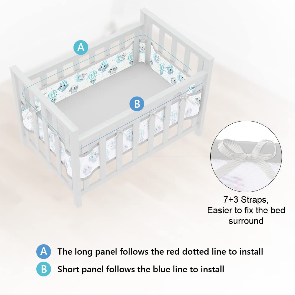 Detalle de Aolso Bettumrandung Babybett mit abnehmbaren Nestchen (2-teilig), 340 cm + 160 cm lang, Elefanten