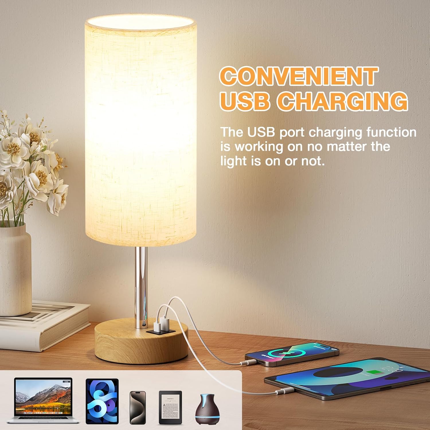 Thumbnail 3 de Aooshine Bedside Lamp USB A+C ports, dimmable