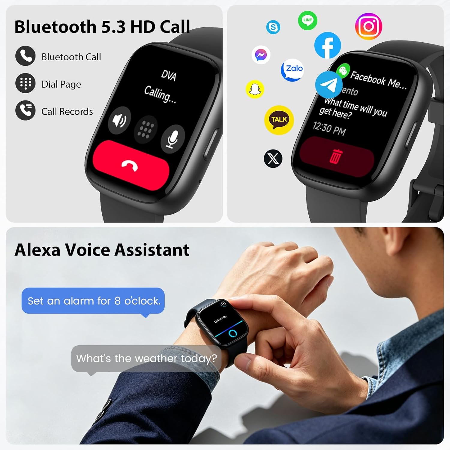 Detalle 2 de Alexa Smart Watch for Men and Women — 1.83" HD Fitness Watch with Bluetooth 5.3 Calling and 110+ Sports