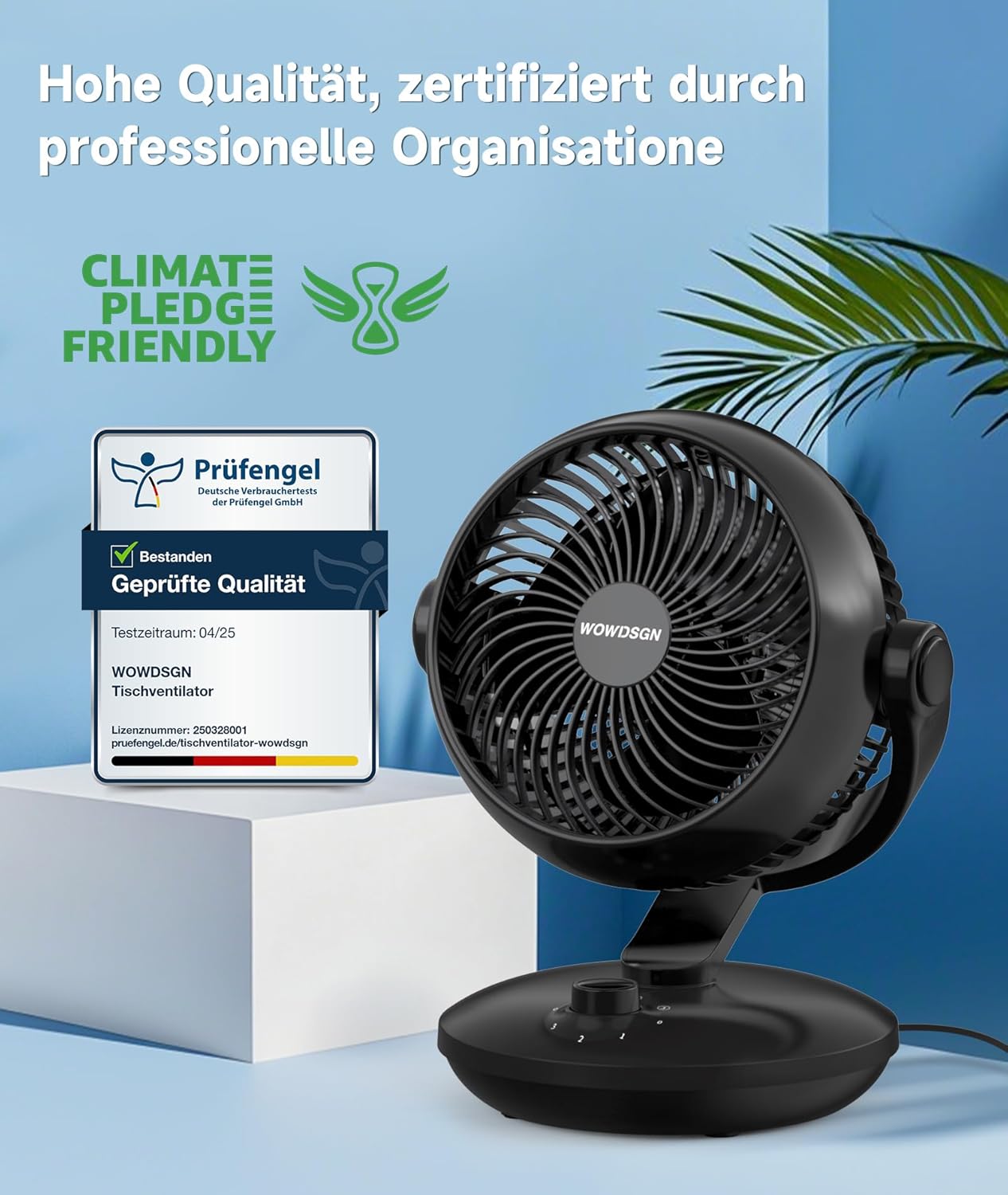 Detalle de WOWDSGN Ventilator Leise – Tischventilator mit 24 dB und 100°/80° Oszillation