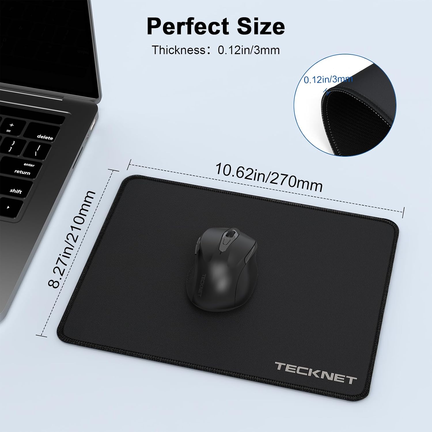 Detalle 2 de TECKNET 4-Pack Black Mouse Pads with Waterproof Surface and Stitched Edges